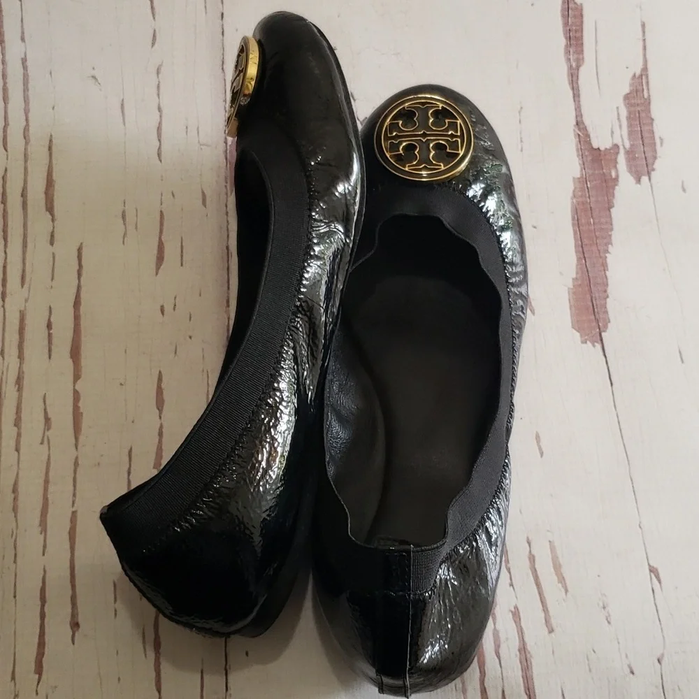 Tory Burch Black Soft Patent Leather Ballerina Women's Flats Size 6.5